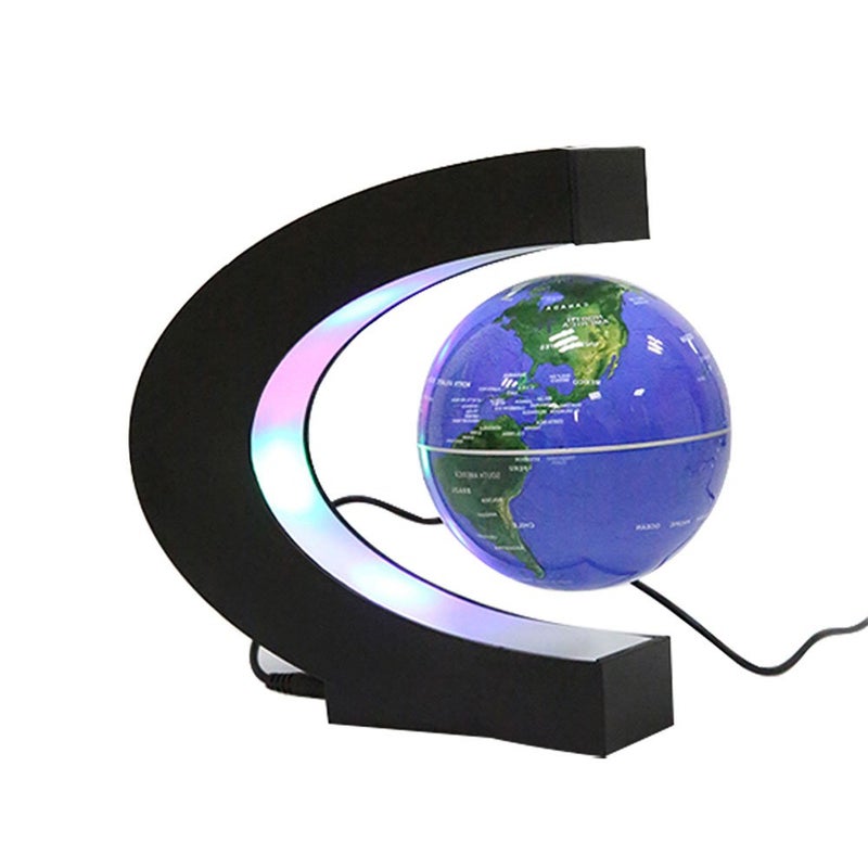 Estefanlo Floating Globe with LED Lights C Shape Magnetic Levitation Floating Globe World Map for Desk Decoration (Blue) - Image 4